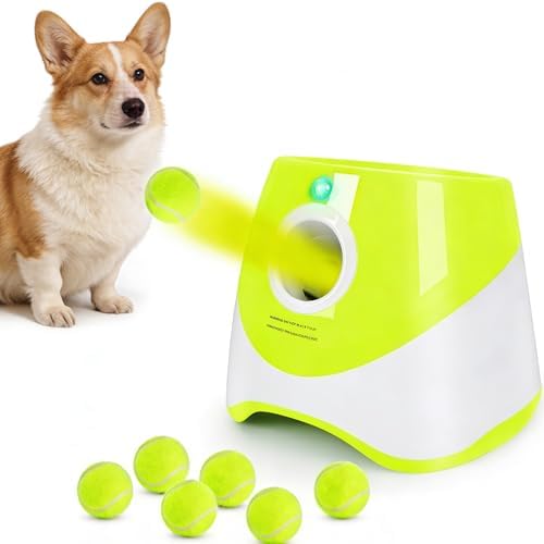 OYE Dog Ball Launcher, Automatic Balls Thrower with 6 Balls for Dog, 2 Tennis Balls Throwing Machine with 10-30 ft Throw Distance, Interactive Pet Toys for Small and Medium Dogs (Green) by Unknown