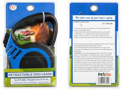 Retractable Dog Leash Features a Durable 16.5 ft (5 m) Tape for Pets up to 33 lbs, with a Smooth one-Button Brake and Lock System and an Ergonomic, Anti-Slip Handle for Safe, Controlled Walks - Image 7