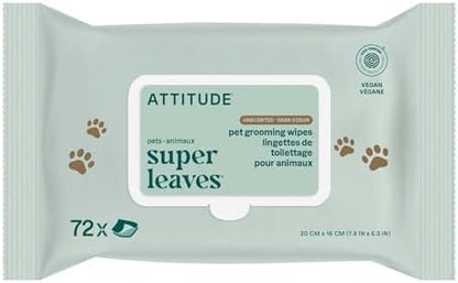 ATTITUDE Pet Wipes for Dogs & Cats, 99% Water, EWG Verified, Gentle & Unscented Cleaning Wipes for Paws, Ears, Face & Body, Deodorizing, Safe for Puppies & Kittens, 72 count by ATTITUDE