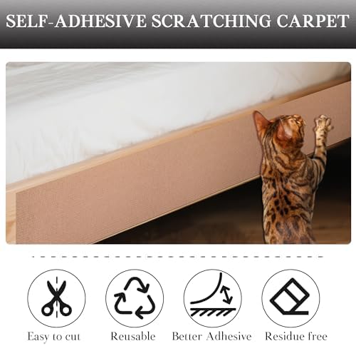 15.7'' x 23.6'' Cat Scratch Furniture Protector Cat Wall Scratcher Mat AdhesiveTrimmable Cloth Couch Anti-Scratch Cover DIY Climb Couch Protector from Claws, Replacement Pads，Beige - Image 4