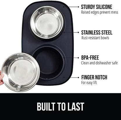 GORILLA GRIP Dog Bowl Set with Feeding Mat, 304 Stainless Steel 2 Cup Black - Image 2