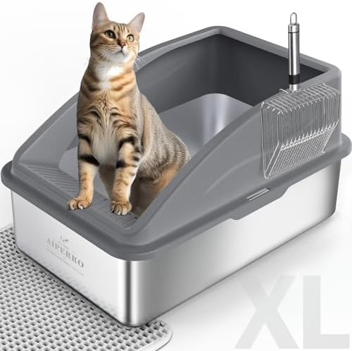 AIPERRO Stainless Steel Litter Box | XL Metal Cat Litter Boxs with Lid by AIPERRO