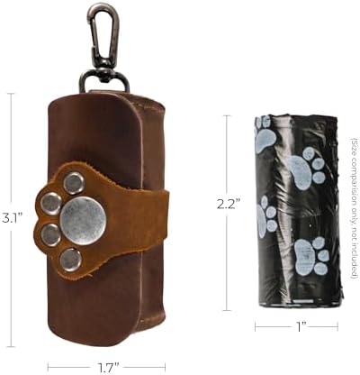 Taco Dog, Paw Poop Bag Pouch Handmade from Full Grain Leather - Convenient Carrier, Clips onto Leash, Dispenser, Easy Cleanup When Walking - Bourbon Brown - Image 7