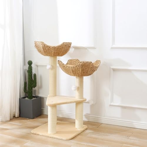 SHENGOCASE Cat Tree Tower with Rattan Wicker Basket, 2 Large Nest Baskets Bed, Window Perch for Large Cats up to 25 lbs - Image 7