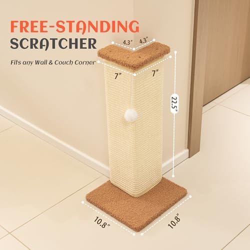 PETKARAY Couch Corner Cat Scratcher, 22.5" Sisal Scratching Post for Indoor Cats, Corner Wall Scratch Pad for Furniture Protection, Plush Base, Medium - Image 7