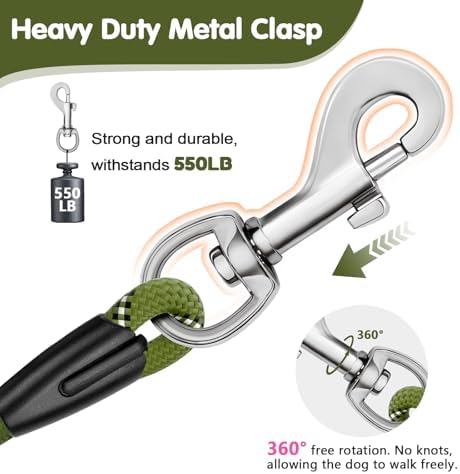 Dog Leash Heavy Duty 4/5/6ft XiaZ 2 Handles Dog Leashes for Medium Large Dogs 1/2 Inch 1000lb Strength Reflective PVC Waterproof-Handles Metal Hook Dual-Handle Rope Leash Nighttime Safety - Image 3