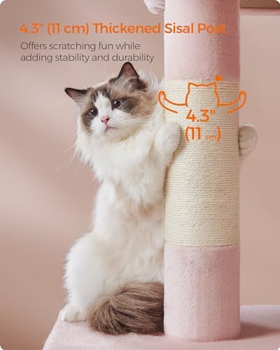 Feandrea Cat Tree, 40.6-Inch Tall Cat Tower, Cute Plush Condo, Jelly Pink - Image 5
