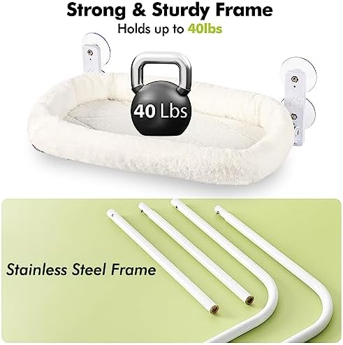 AMOSIJOY Cordless Cat Window Perch with Cushion Bed Metal Frame, L White - Image 6