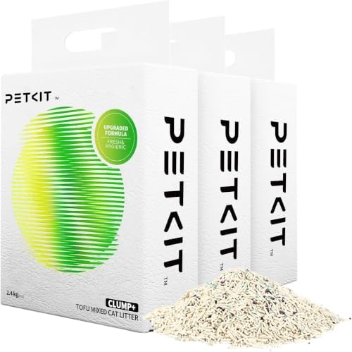 PETKIT Upgraded Clump+ Tofu Mixed Cat Litter, Water Flushable,Ultra Absorbent and Fast Drying, 100% Natural Ingredients Clumping Litter, Dust-Free Low Tracking Bentonite Litter (5.29lb×3bags) by Unknown