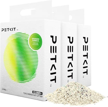 PETKIT Upgraded Clump+ Tofu Mixed Cat Litter, Water Flushable,Ultra Absorbent and Fast Drying, 100% Natural Ingredients Clumping Litter, Dust-Free Low Tracking Bentonite Litter (5.29lb×3bags) by Unknown