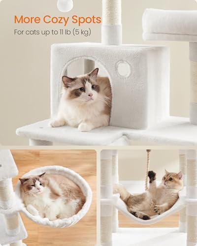 Feandrea Cat Tree, 66.1-in Large Cat Tower, Multi-Level Condo, Cream White - Image 4