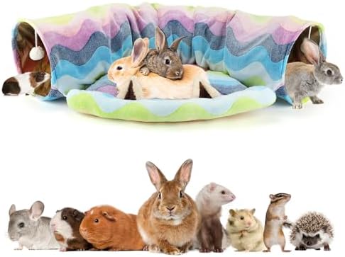 BWOGUE Bunny Tunnel Bed, 2-in-1 Collapsible Rabbit Tunnel Hideout with Mat by BWOGUEPetHome