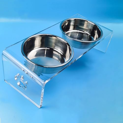 Raised Cat & Dog Bowl, Elevated Pet Feeding Station with 15 Tilted Neck Protective Acrylic Stand, Double Stainless Steel Bowls, for Small, Medium, Large Cats & Dogs - Image 2