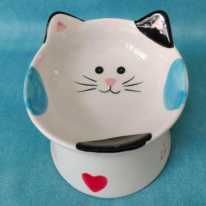 Cute Ceramic Raised Cat Bowls Elevated Design, 15° Tilted FeederProtect Cat's Spine Anti Vomiting Blow for Flat Faced Cats, Kitten Small Dogs,Raise Tilted Cat Food Bowld Pet Dishes(Black) - Image 2