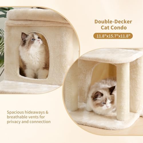 Heybly 26.3" Cat Tree for Large Cats with Big Perch & Dual Condos HCT204SM - Image 7