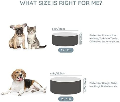 SPUNKYJUNKY 13.5OZ Ceramic Dog and Cat Bowl, Modern Cute Weighted Food Water Bowl for Replacement White-Grey (2 Pack) - Image 6