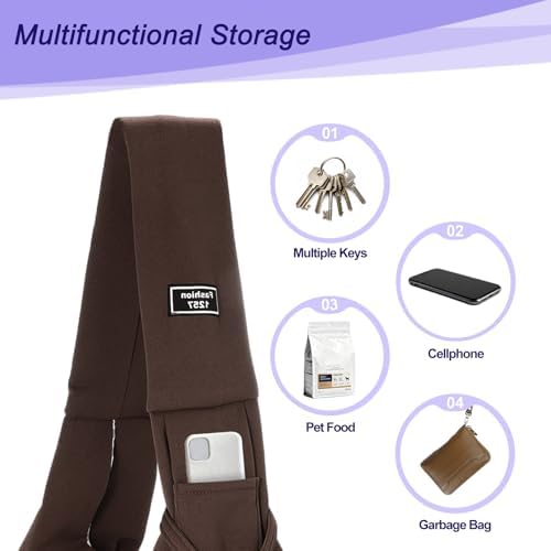 Pet Sling Carrier for Small Dogs and Cats Up to 16.5 Lbs, Hand-Free Reversible Dog Sling Carrier with Pocket, (Brown, 1 Pcs) Intended for Hiking/Camping/Traveling - Image 4