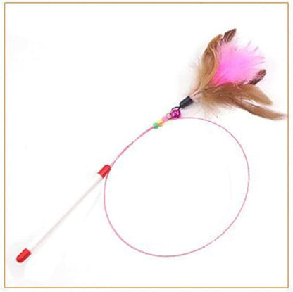 TEHAUX Cat Teaser Wand 27.55 Inch Interactive Fishing Pole with Feather Fish Design and Bells for Kitten Exercise and Play