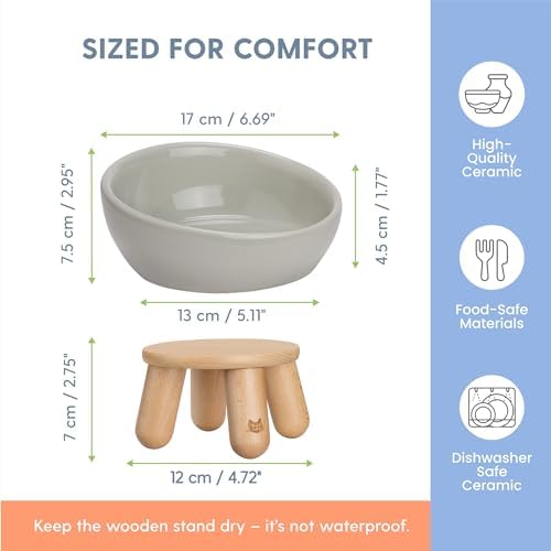 The Cat Ladies Tilted Ceramic Cat Bowl - Elevated Food Bowls Ceramic Pet Bowl - Raised Ceramics Bowls - Elevated & Tilted Design for Comfortable Eating - Dishwasher Safe - Wide Opening - Image 3