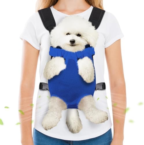 Pet Carrier Backpack, Hands-Free Adjustable Dog Front Carrier Legs Out & Easy-Fit Dog Backpack Carrier for Hiking Camping Traveling Cycling for Small Dogs and Rabbits (Medium, Blue) by Hpetppy