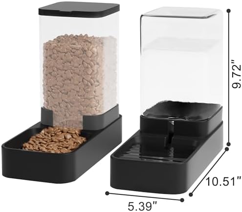 Automatic Cat Feeder and Water Dispenser in Set with Pet Food Bowl,Gravity Dog Waterer and Food Feeder for Small Medium Dog Cat Puppy Kitten Large Capacity(3.3L,Black) - Image 2