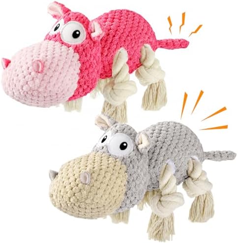 TOOPTATE 2-Pack Squeaky Hippo Dog Toys, Gray & Pink, Medium by TOOPTATE
