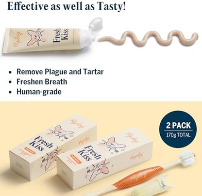 FlyDog Fresh Kiss Dog Tooth Brushing Kit - Vet Approved Formula, Enzymatic Dog Toothpaste and Brush - Breath Freshener & Tartar Remover, 360° Toothbrush & Finger Brush, Dental Guide, Peanut Butter - Image 4