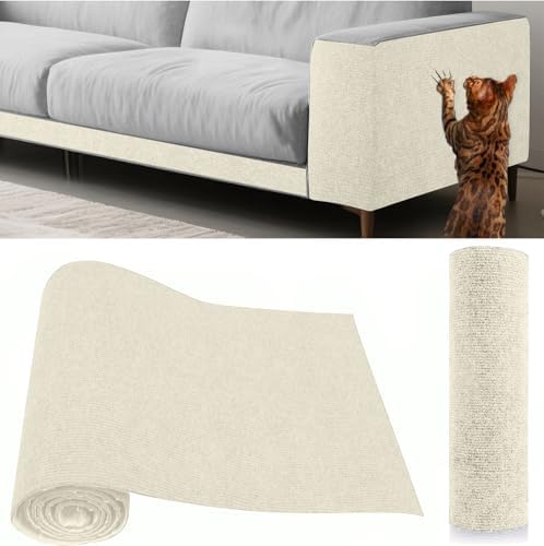Cat Scratch Furniture Protector Couch Protector from cat Claws Self-Adhesive Carpet remnants Scratching Mat Trimmable DIY Climbing Covering Posts (White, 15.8" x 39.3") by Unknown