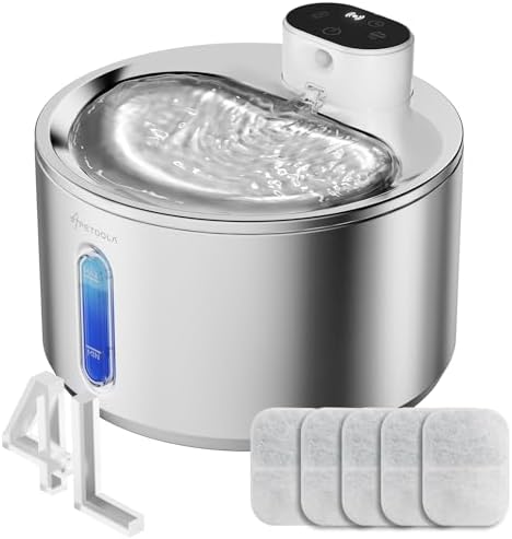 Cat Water Fountain Stainless Steel,135fl-oz/4L Wireless Cat Fountain Battery Operated Pet Fountain with 5 Filters for Dogs Cats Indoor by APDAPETDOLA