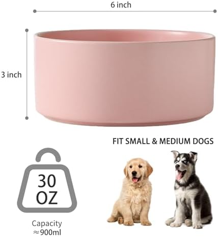 6'' Ceramic Dog Bowl - 30Oz Classic Dogs Food & Water Bowl for Small and Medium Breed Dogs, Heavy Duty Non-Slip Dog Dishes, Food Grade Stoneware Pet Bowl, Dishwasher & Microwave Safe, Pink - Image 3