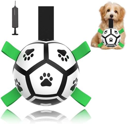 Dog Toys Soccer Ball with Straps, Interactive Toys for Tug of War, Puppy Birthday Gifts, Dog Tug Water Toy, Durable Dog Balls for Medium & Large Dogs（5 Inch by Unknown