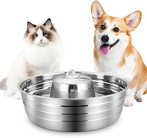 Ofat Home Dog Water Fountain, 128oz/1Gal/3.78L Stainless Steel Pet Water Fountain, Large Dog Water Fountain, Easy to Assemble and Clean with Ultra-Quiet Pump for Cat, Dogs, Multiple Pets by OfatHome