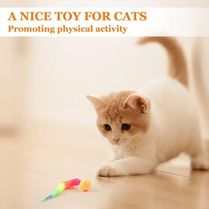 SHENGSEN Bouncy Ball with Tail Cat Toys-5 Packs,Rainbow Small Magic Worm with Ball Toy for Cats,Colorful Fuzzy Worm Bouncy Balls Cat Toy - Image 2