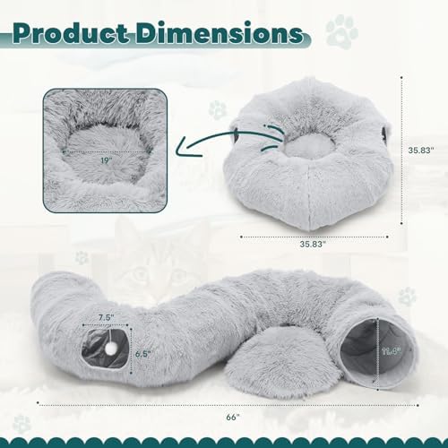 DUMOS Cat Tunnel Bed for Indoor Cats, Cave Donut Play Tunnel, Silver - Image 5