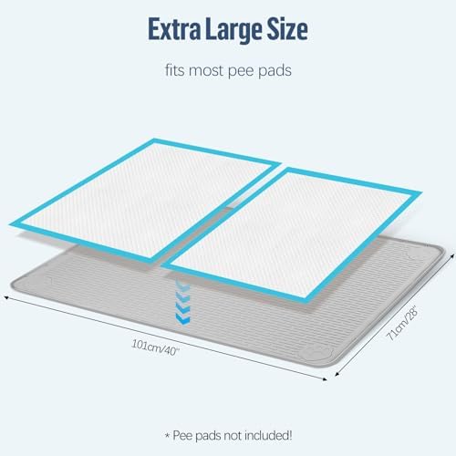 Pee Pad Holder for Dogs 40''x28'' Silicone Puppy Pee Pad Tray, Light Grey - Image 2