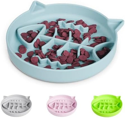 Silicone Cat Slow Feeder Bowl with Suction Cups, Puzzle Feeder, Interactive Toys for Cats, Reduces Overeating (Blue, 1 Cup) by Unknown