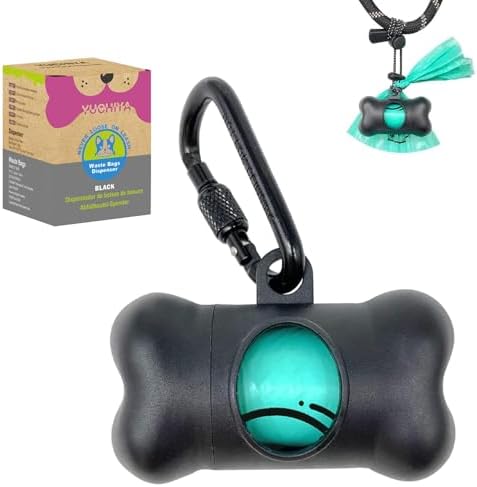 Dog Poop Pickup Bags Holder Dispenser with Standard-Sized Leak-Proof Scented Doggy Waste Bags and Carabiner with Safety Lock&Fastener Never Loose on Leash Lead Again (1 Holder 15 Bags, Black) by YUCHIYA