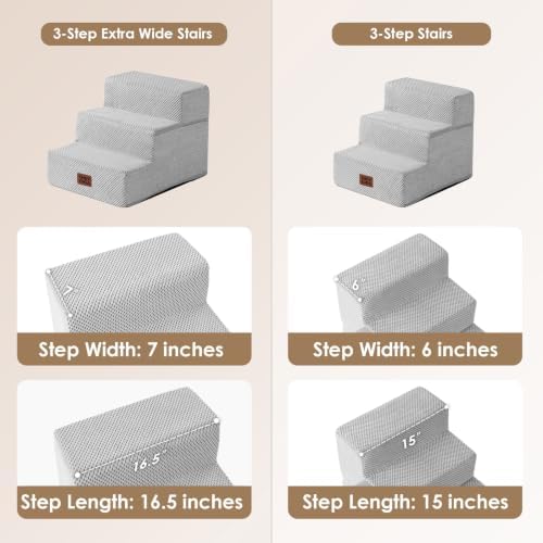 EHEYCIGA Dog Stairs 13.5" H, 3-Step Extra Wide Dog Steps, Light Grey - Image 2