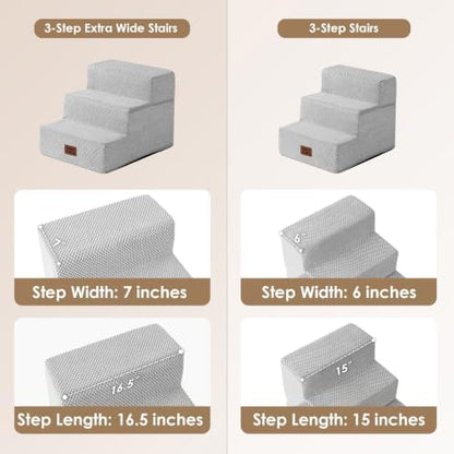 EHEYCIGA Dog Stairs 13.5" H, 3-Step Extra Wide Dog Steps, Light Grey - Image 2