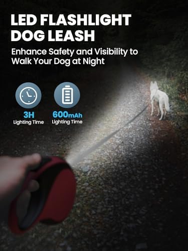 Retractable Dog Leash with Led Light, Douexio 16ft Heavy Duty Dog Leash Retractable for Medium Large Dogs Up to 110lbs,360° Tangle-Free, One-Button Control, High Strength Hook (Red, 66-110lbs) - Image 3