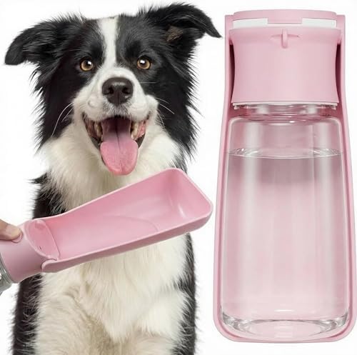 Portable Dog Water Bottle for Walking – 19oz / 12oz Foldable Pet Water Dispenser for Puppies, Medium & Large Dogs – Leak Proof Travel Water Bowl for Small Animals Dog Accessories(19OZ Pink) by FORWH