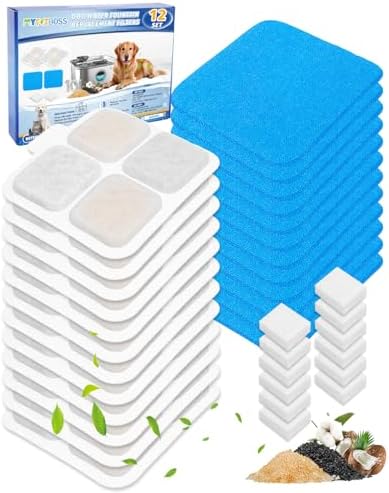 12 Set Dog Water Filter Replacement Compatible with oneisall PW07SAU 10L/2.64Gal, Dog Water Fountain Filter Fit for oneisall, Multilayer Filtration System 12Pre-Filter+12 Filters+12 Sponges by MyfatBOSS