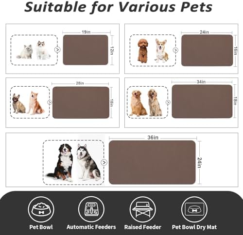 HotLive Dog Food Mat - Absorbent Cat Mat for Food and Water, No Stains Pet Feeding Bowl Mat, Easy to Clean Pet Placemats, Quick Dry Dog Water Dispenser Mat for Messy Drinkers | Brown 12"x 19" - Image 4