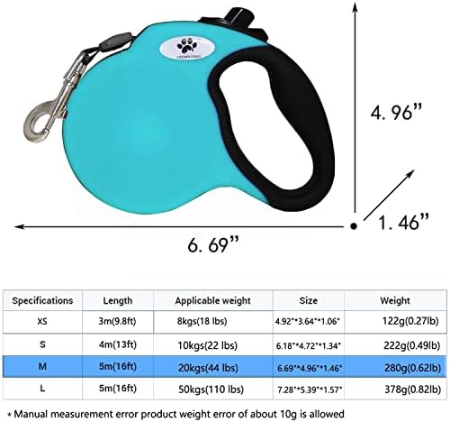 16 ft Retractable Dog Leash for Large Dogs up to 44 lbs,Tangle-Free Nylon Tape,Blue Dan M - Image 2
