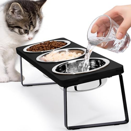 Elevated Black Cat Food Bowl for Indoor Cats, 3 Raised Water Bowl for Pet by Loplurea