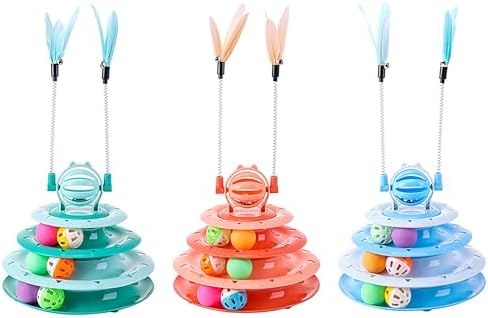 Vealind Cat Toy Roller 4-Level Turntable Cat Toys Balls with 14 Pcs Colorful Pom Pom Balls Interactive Fun Mental Physical Exercise Puzzle Kitten Toys (Green) - Image 7