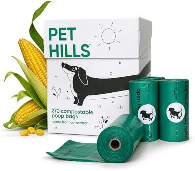 Heavy Duty Compostable Dog Poop Bags – 270 Count, Extra Thick 20 Micron, Leakproof & Unscented, Fits All Dispensers, Plant-Based Cornstarch, TÜV OK Compost HOME Certified by PETHILLS