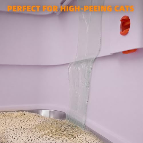 4-in-1 Stainless Steel Cat Litter Box with Flip Lid and High Sides, Lilac - Image 6