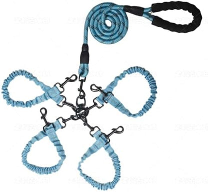 Dog Double Leashes,4-Dog Rope Bungee Four Leash - Tangle-Free Design with Padded Handle, 360° Swivel Control & Removable Feature for Walking Multiple Dogs by Y-ANNJYA