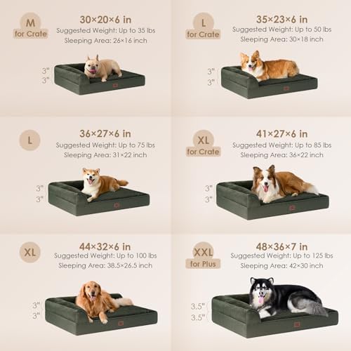 EHEYCIGA Large Dog Bed Memory Foam for Crate, Orthopedic Dog Bed Large Size Dogs with Washable Removable Cover, Waterproof Pet Sofa Couch with Nonskid Bottom, 35x22x6, Dark Green - Image 2